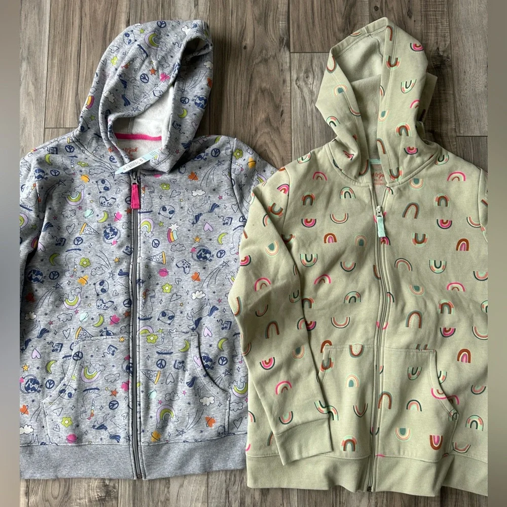 NWT 2 Cat & Jack Hooded ZipUp Sweatshirts in Gray and Green/Tan Size XXL (18) - Picture 1 of 8